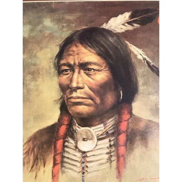Vtg 70s BILL HAMPTON Art Print Native American Indian Western Framed 25x21 - Picture 2 of 15